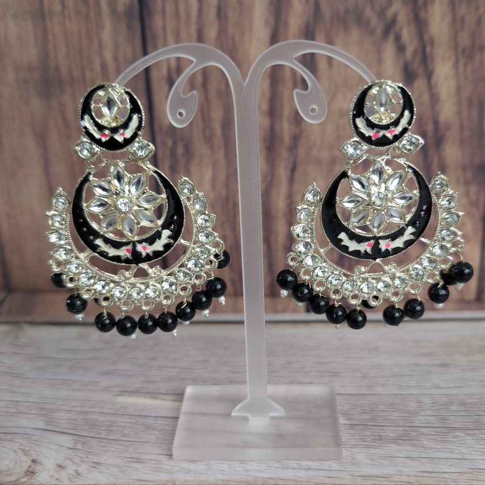 Elegant Black and Silver Chandelier Earrings